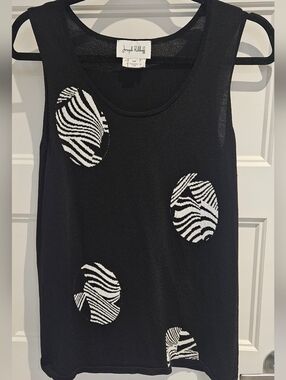 Joseph Ribkoff Black Tank with White Zebra Circle Motifs